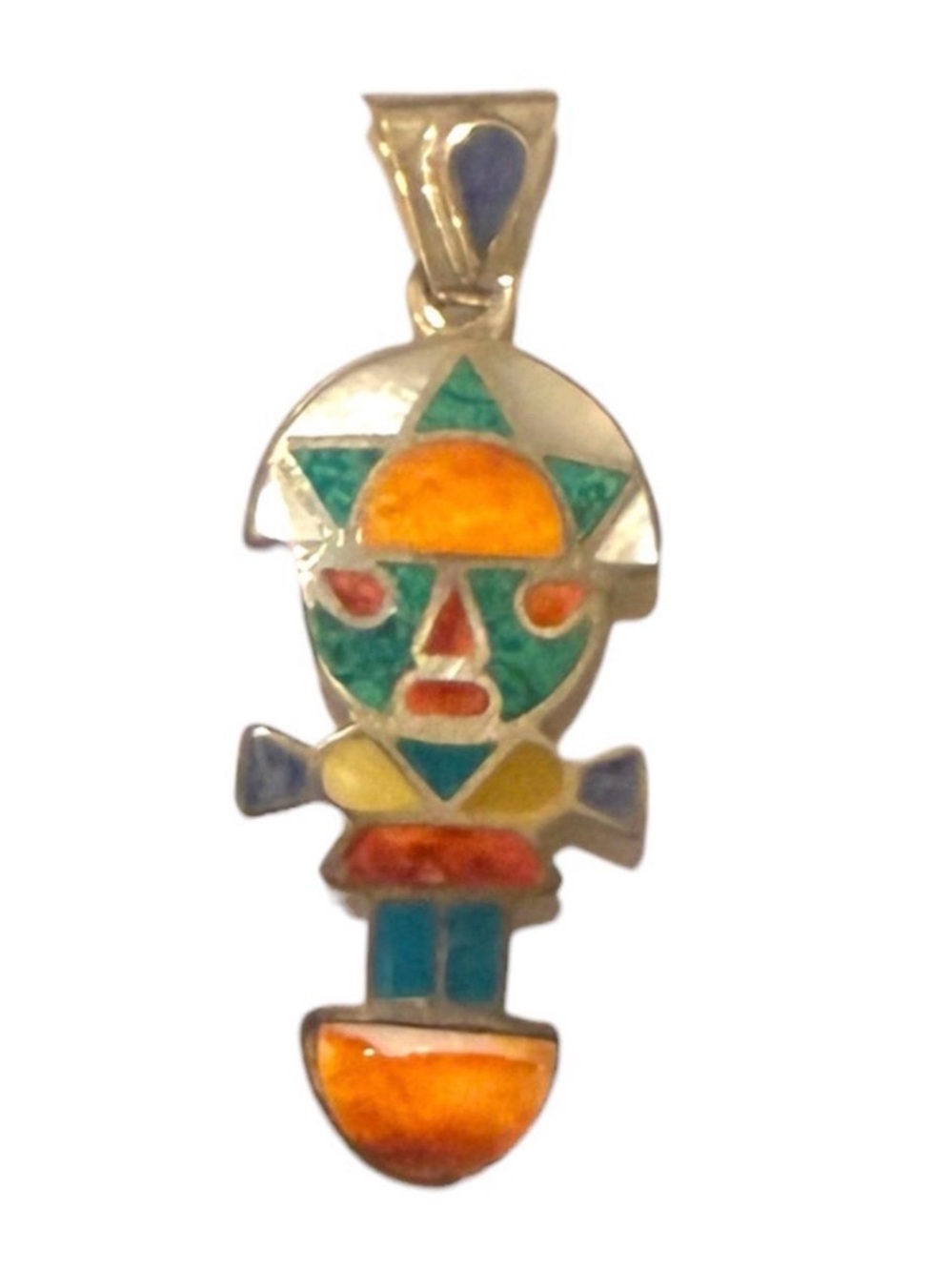 Handcrafted Unisex Peruvian 925 Sterling Silver & Enamel Tumi Multicolor Pendant